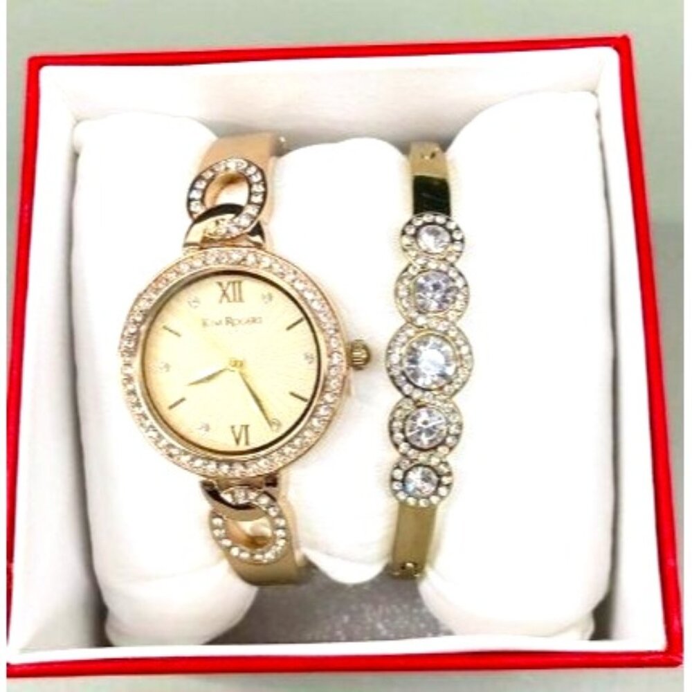 Kim‎ Rogers Women's Gold-Tone Watch & Bracelet Set With Rhinestones New in Box